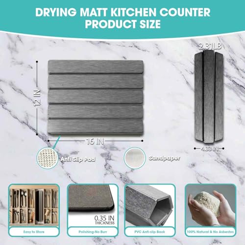 Dish Drying Mat Stone Bath Mat Diatomaceous Earth Stone Drying Mat For Kitchen Counter Sink Bath Mat Quick Dry Non Slip Foldable Dish Drying Rack Mat Small