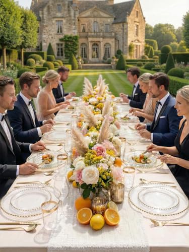 180pcs Clear Gold Plastic Dinnerware Set for Wedding Party (180 Count)