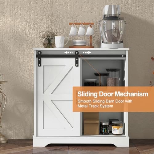 Sliding Barn Door Buffet Sideboard Storage Cabinet Coffee Bar Kitchen Farmhouse Style