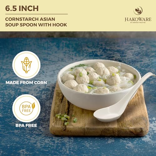 Disposable PLA Cornstarch Asian Soup Spoons with Hook Plastic (600 Count)