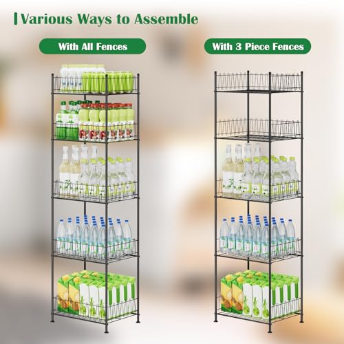5 Tier Water Bottle Storage Rack Freestanding Metal Water Bottle Holder Shelf Organizer Drink Beverage Soda Can Organizer Storage Rack Bottled Water Stand for Floor Pantry Kitchen Food Storage