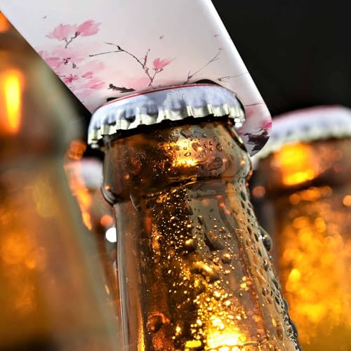 Watercolor Cherry Blossom Stainless Steel Bottle Opener Sakura Branches Japanese Pink Floral Nature Art Flat Beer Bottle Opener Keychain for Home Kitchen Bar Restaurant Party Birthday Gift