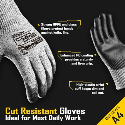 120 Pairs A4 PU Cut Resistant Safety Work Gloves with Grip (120 Count)