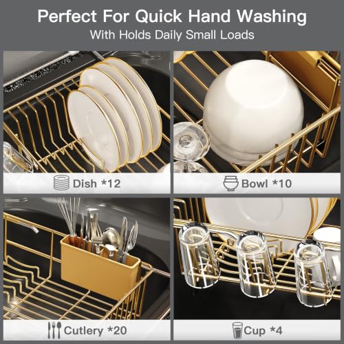 Gold Expandable Dish Drying Rack Over Sink with Anti