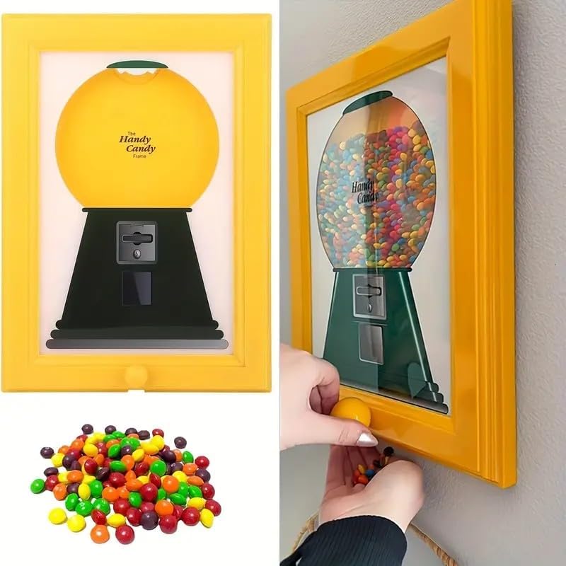 Candy Dispenser Picture Frame, Handy Candy Frame Dispenser,Hanging Machine Art For Candies, Nuts, Dog & Cat Treats, Suitable for Holiday Gifts (Blue)