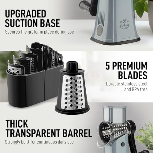 Rotary Cheese Grater Manual Hand Crank 5 Blade Shredder