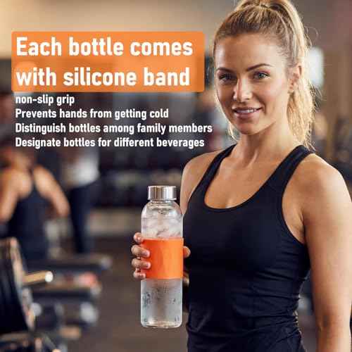 18 oz Glass Juice Bottles with Stainless Steel Lid Leak Proof 6 Pack (6 Count)