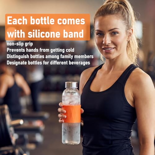18 oz Glass Juice Bottles with Stainless Steel Lid Leak Proof 3 Pack (3 Count)