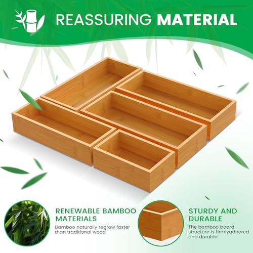 Bamboo Drawer Organizer Set (5 Compartments)