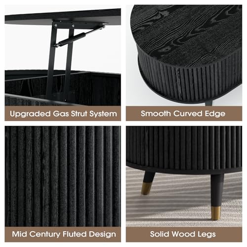 Oval Lift Top Coffee Table with Storage for Living Room