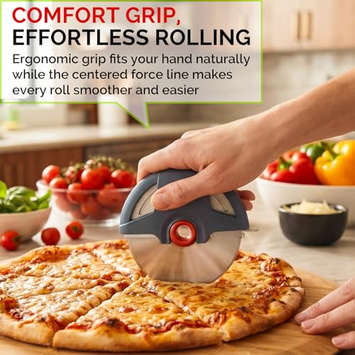 4.3" Palm Grip Pizza Cutter with Blade Cover for Thick Crusts