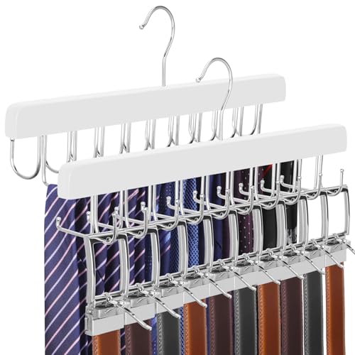 2 Pack 2 in 1 Belt Tie Hanger for Closet Max 60 Belts with 60 Ties Capacity (2 Count)