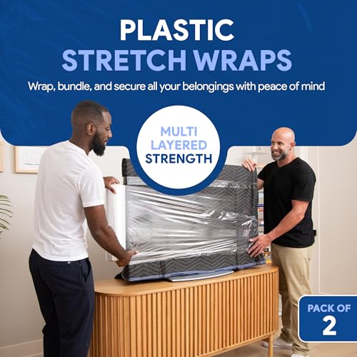 2 Pack of 17'' Plastic Stretch Wrap for Moving
