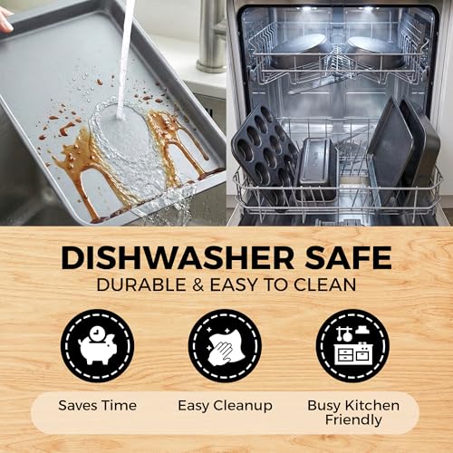 Non-Stick 6-Piece Bakeware Set – Carbon Steel with Even Heat Distribution, Oven Safe to 446°F, BPA-Free, Dishwasher Safe, Stackable Baking Tools for Easy Storage and Everyday Cooking - Gray