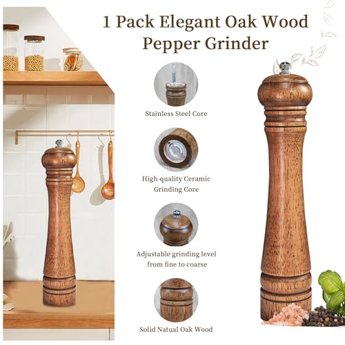 1 Pack 10 Inch tall Wooden Pepper Mill or Salt Mill