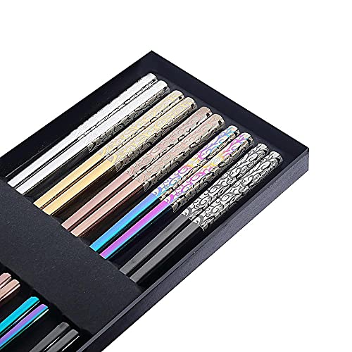 Metal Chopsticks Reusable Titanium Plated Stainless Steel Japanese Korean for Food & Cooking 9.5Inch Non (5 Count)