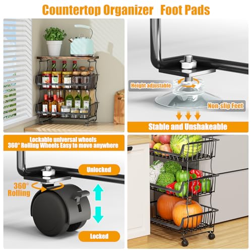 4 Tier Fruit and Vegetable Basket for Kitchen with Wheels