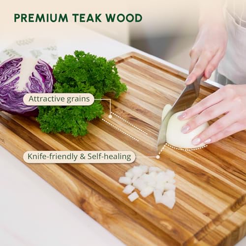 Large Teak Wood Cutting Board with Juice Groove