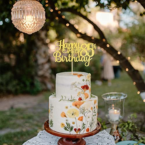 1 PCS Happy 85th Birthday Cake Topper Gold Glitter Cheers to 85 Years Birthday Cake Pick 85 Fabulous Cake Decoration for Happy 85th Birthday Theme Party Decorations Supplies
