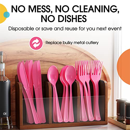 Party Solids Disposable Hot Pink Plastic Spoons 200 Pcs (200 Count)