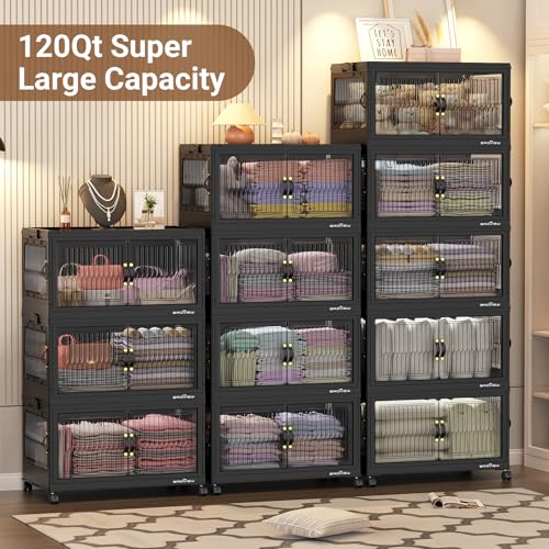 120Gal Stackable Storage Bins with Lids Foldable Boxes (4 Count)