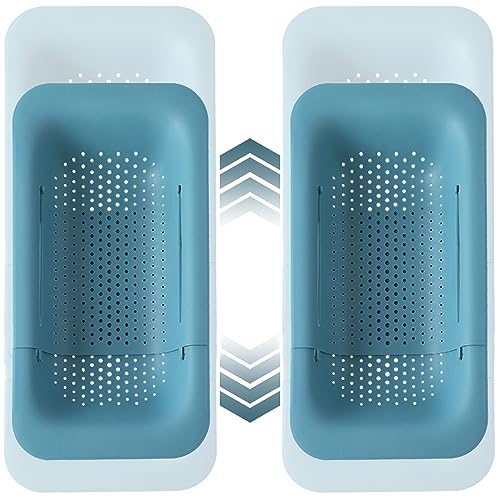 Collapsible Sink Colanders and Strainers Basket Over the Colander Extendable Plastic Fruit Vegetable Strainer Drainer for Kitchen (2 Count)