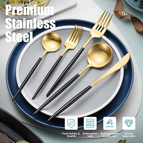 Matte Black Gold Silverware Set for 4 (12 Count)