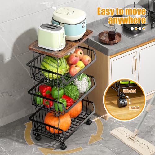 4 Tier Fruit and Vegetable Basket for Kitchen with Wheels