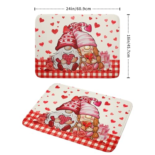 Love Gnome Dish Drying Mat 18"x24" Red Heart Microfiber Dish Drainer Rack Mat Holiday Absorbent Dishes Pad for Kitchen Counter Sink Decor