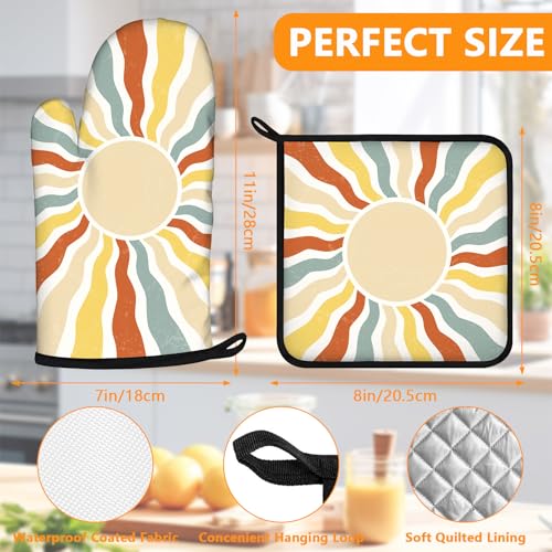 Mingnei Boho Sun Oven Mitts and Pot Holders Sets 4Pcs