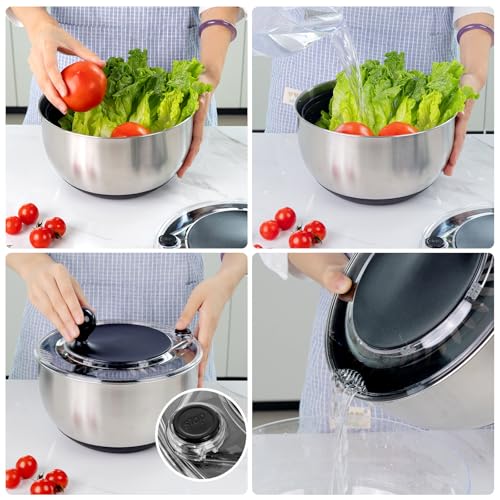 5.3Qt Stainless Steel Salad Spinner with Instant Stop Button