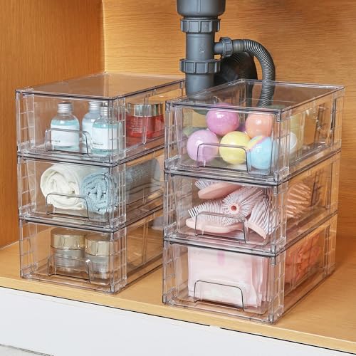 8 Pack Stackable Clear Drawer with Dividers (8 Count)
