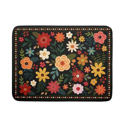 Boho Floral Dish Drying Mat 18x24 Inch Colorful Flower Dishes Dry Mats Absorbent Washable Drainer Rack Pad Protective Kitchen Counter Decor