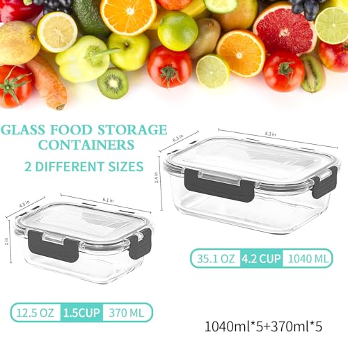 10 Pack Large Glass Meal Prep Containers