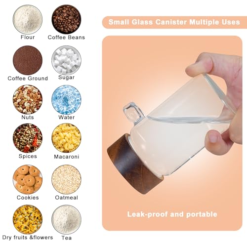 8oz Small Glass Spice Jar with Spoon Airtight Screw Wood Lid Clear Sugar Herb Container Food Storage Canisters Bottle for Seasoning Coffee Ground Bean Kitchen Tea Overnight Oats Bar
