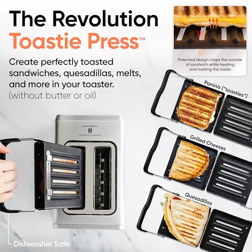 Bundle) R180 Connect Touchscreen Smart Toaster + Toastie Press – Choose from 6 Bread Types, 7 Browning Levels, & Toastie Press Mode (Black, 2-Slice) (2 Count)