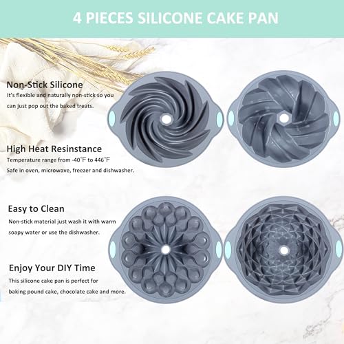 4 Pieces Silicone Fluted Cake Pans