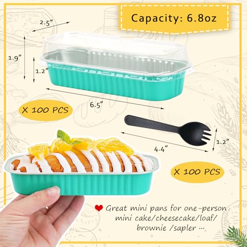 Mini Cake Loaf Pans with Lids 100 Pack (6.8 Fl Oz)