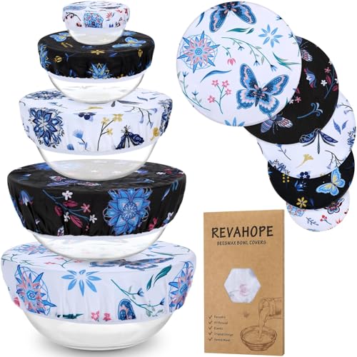 5Pcs Reusable Beeswax Elastic Bowl Covers for Bread Proofing and Food Cover (5 Count)
