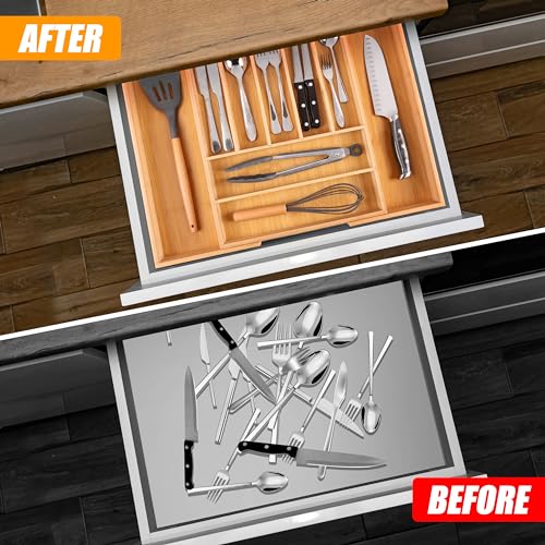 Large Premium Bamboo Silverware Organizer