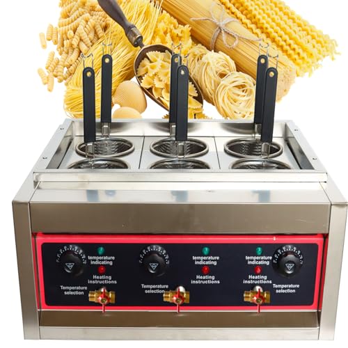 220V Commercial Pasta Cooker with 6 Noodle Filter Electric Pasta Cooking Machine Multifunctional Pasta Warmer Noodles Cooker 6KW for Cooking Dumplings NoodlesVegetables 30 (6 Count)