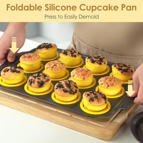 12 Cups Silicone Muffin Pans for Baking with Metal Frame