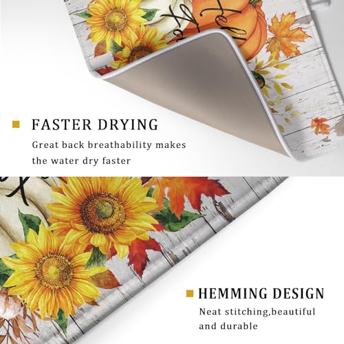 Hello Fall Dish Drying Mat for Kitchen Counter 18x24 Inch Orange Pumpkin Absorbent Drying Pad with Hanging Loop Autumn Home Decoration