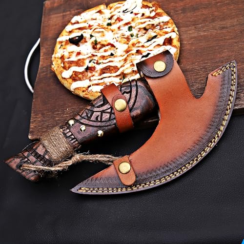 Pizza Cutter Axe Rocker Carbon Steel Slicer Chef Pizza Cutter Viking Axe with Leather Cover