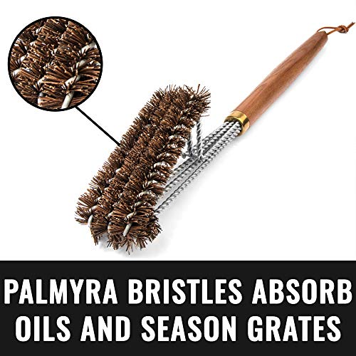 Natural Palmyra Fiber Bristle Grill Brush with Wooden Handle