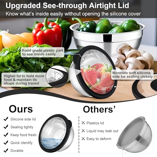 Mixing Bowls Stainless Steel Salad Mixing Bowl with Lid & Grater Set (5 Count)