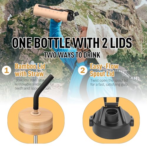 32oz Glass Water Bottle with Straw and 2 Lids