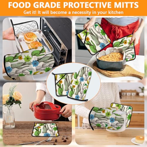 Cactus Flower Oven Mitts and Pot Holders Sets 4Pcs