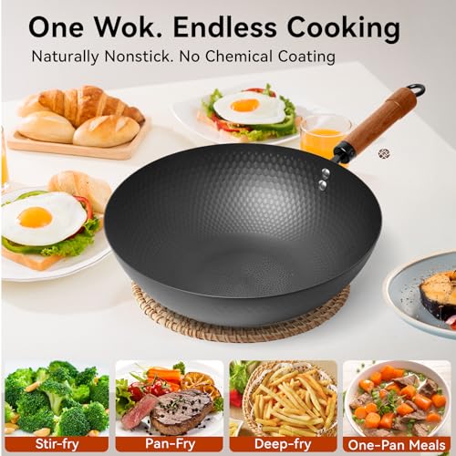 Carbon Steel Wok Pan with Lid