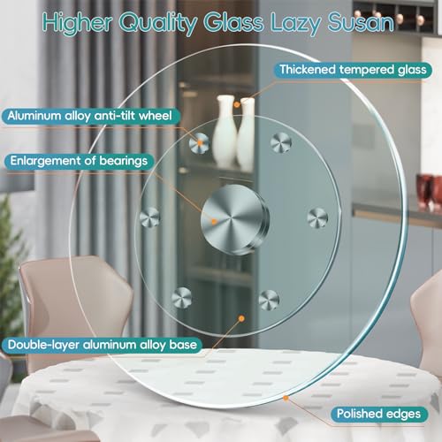 20" Large Lazy Susan for Dining Table Kitchen Glass Turntable with Aluminum Alloy Bearing